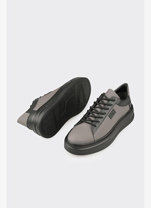 Gri Deri Erkek Spor Ayakkabı - Görsel 4