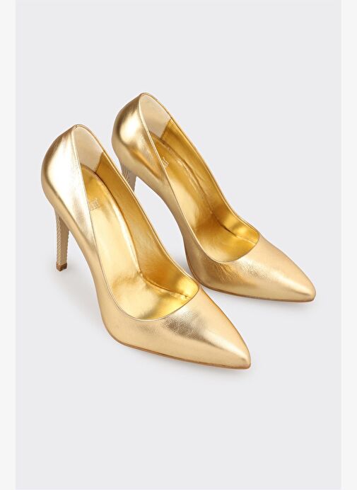 Gold Deri Kadın Stiletto - Görsel 3