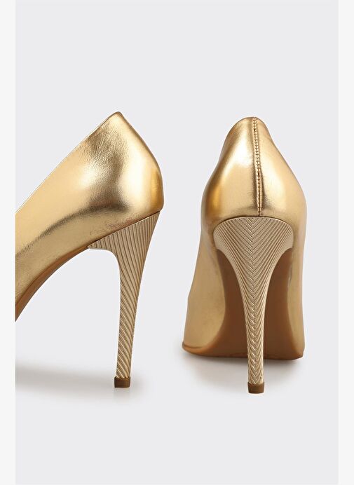 Gold Deri Kadın Stiletto - Görsel 5