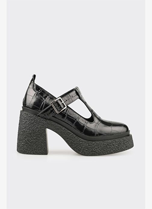 Siyah Deri Kadın Topuklu Ayakkabı - Görsel 2