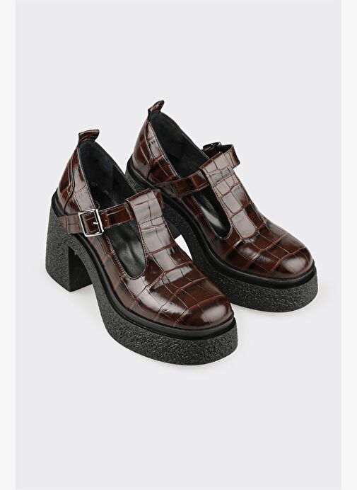 Kahve Deri Kadın Topuklu Ayakkabı - Görsel 3