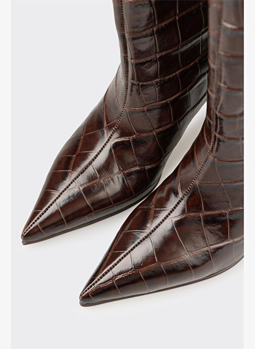 Kahve Deri Kadın Çizme - Görsel 5