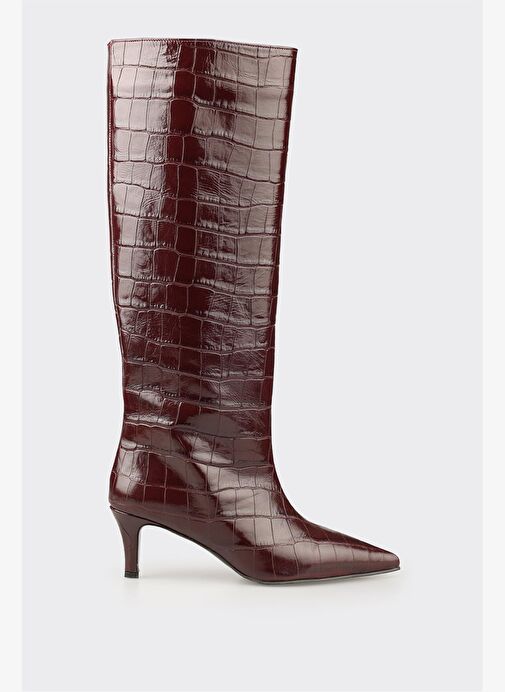 Bordo Deri Kadın Çizme - Görsel 2