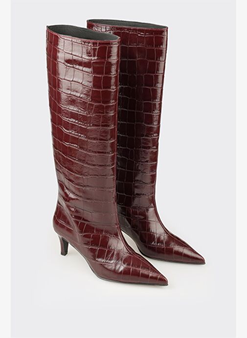 Bordo Deri Kadın Çizme - Görsel 3