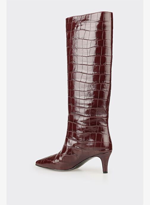 Bordo Deri Kadın Çizme - Görsel 4