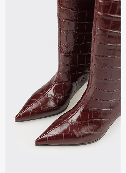 Bordo Deri Kadın Çizme - Görsel 5