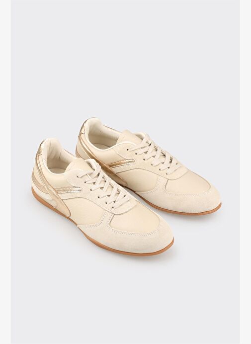 Ekru Deri Kadın Spor Ayakkabı - Görsel 3