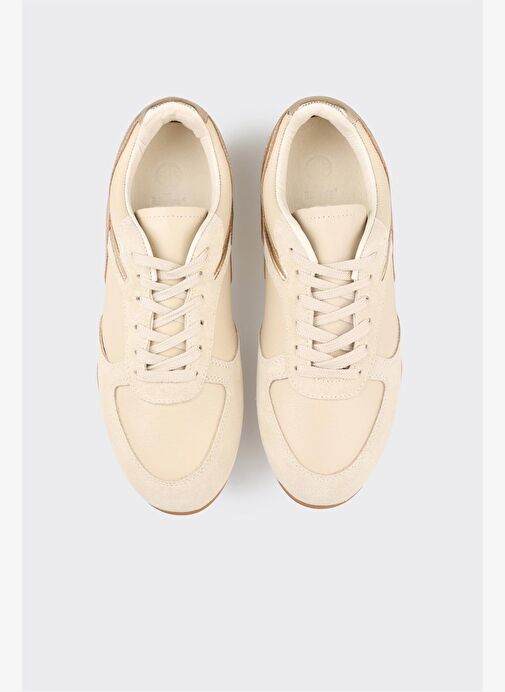 Ekru Deri Kadın Spor Ayakkabı - Görsel 5