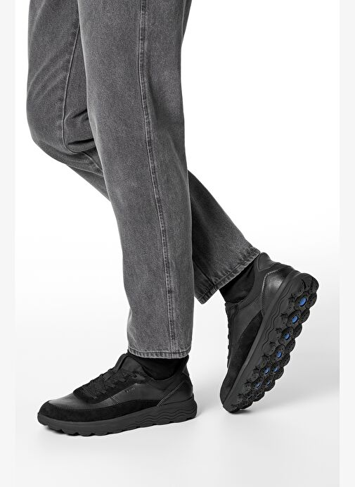 Geox Erkek Siyah U Spherıca Plus A - Nappa+Sued Bağcıklı Kalın Tabanlı Süet Sneaker U56MPA08522C9999 - Görsel 3