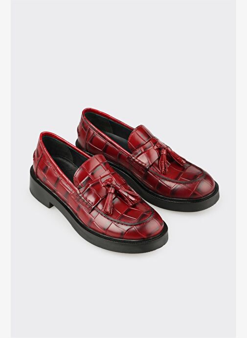 Kırmızı Deri Kadın Günlük Ayakkabı - Görsel 3