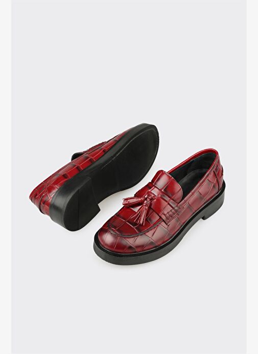 Kırmızı Deri Kadın Günlük Ayakkabı - Görsel 4