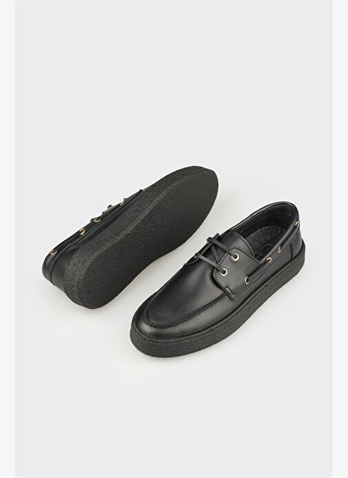 Siyah Deri Erkek Günlük Ayakkabı - Görsel 4