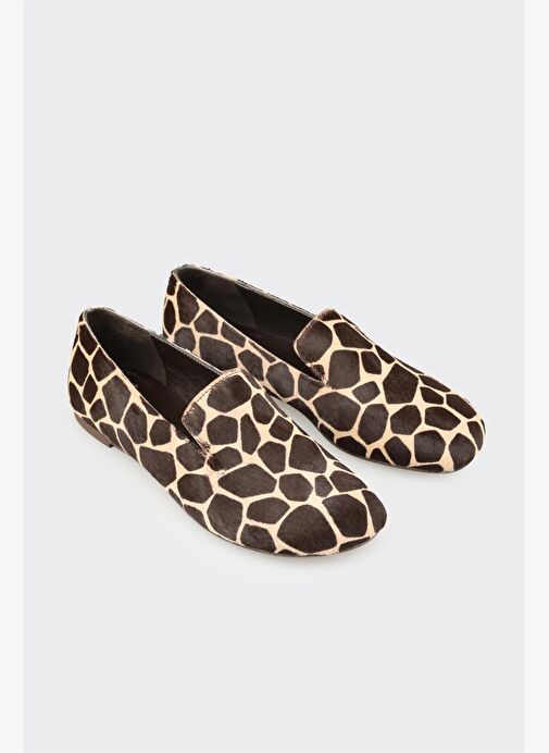 Bej Hayvan Desenli Deri Kadın Günlük Ayakkabı - Görsel 3