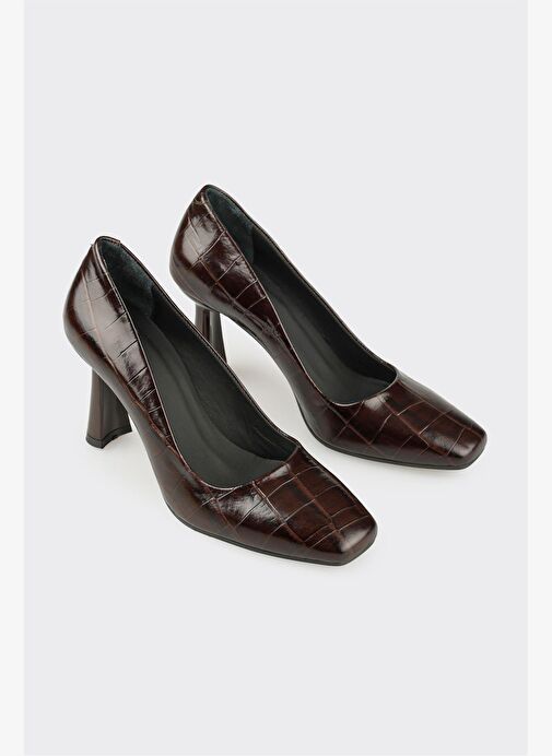 Kahve Deri Kadın Stiletto - Görsel 3