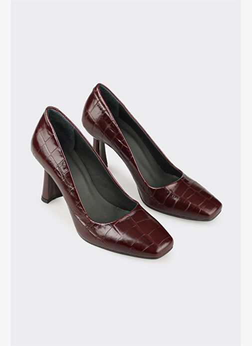 Bordo Deri Kadın Stiletto - Görsel 3