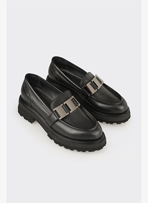 Siyah Deri Kadın Günlük Ayakkabı - Görsel 3