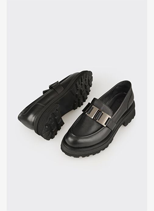 Siyah Deri Kadın Günlük Ayakkabı - Görsel 4