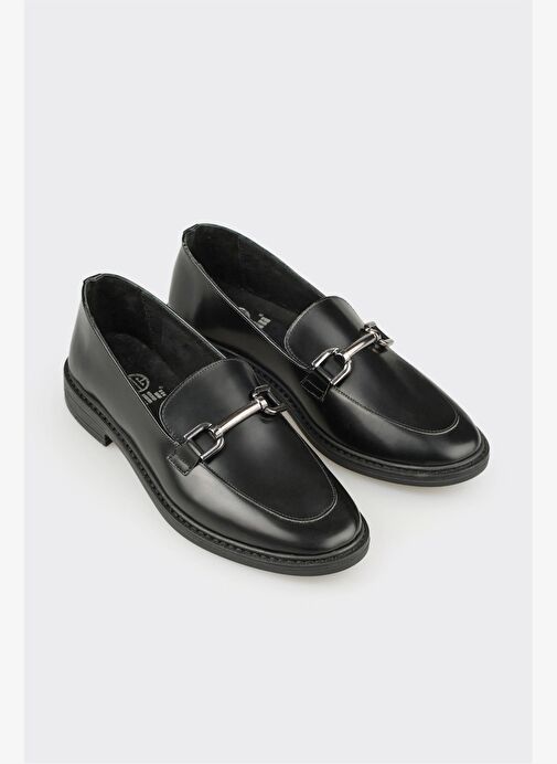 Siyah Deri Kadın Günlük Ayakkabı - Görsel 3