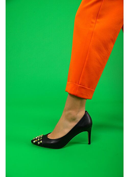 Vidya Gerçek Deri Kadın Topuklu Ayakkabı Siyah - Görsel 7