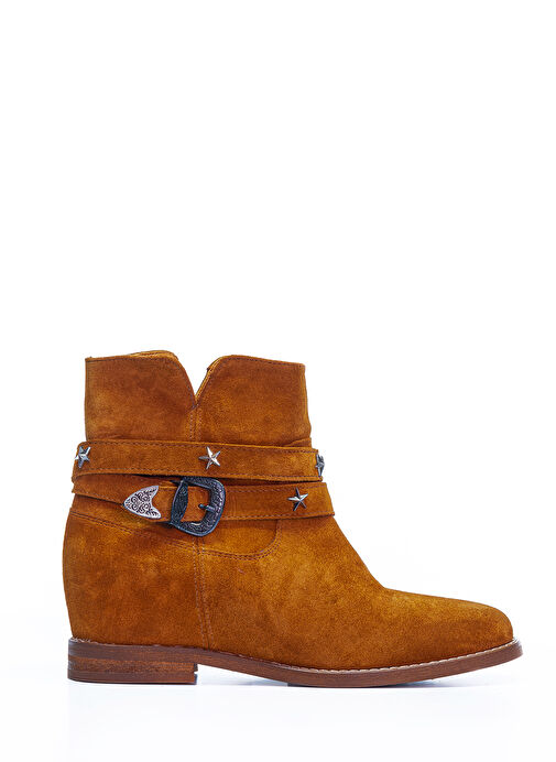 Nemesis Gerçek Deri Kadın Dolgu Taban Bot Taba Süet - Görsel 5