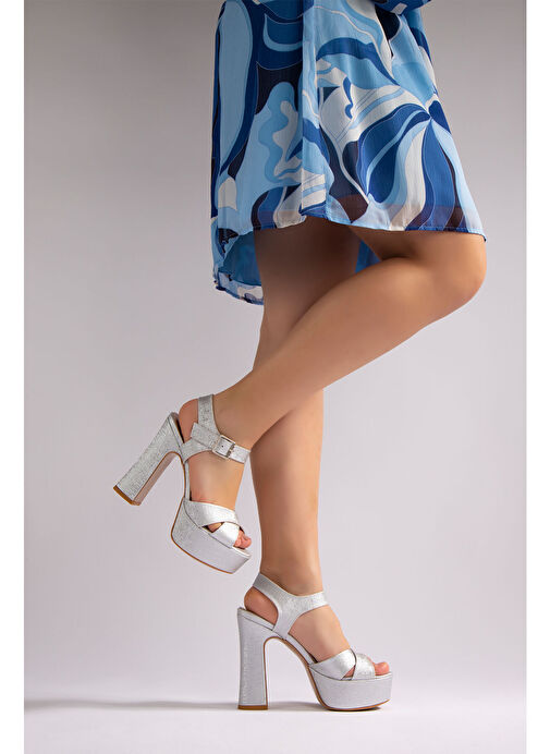 İsabella Kadın Platform Topuklu Ayakkabı Gümüş Nova - Görsel 2