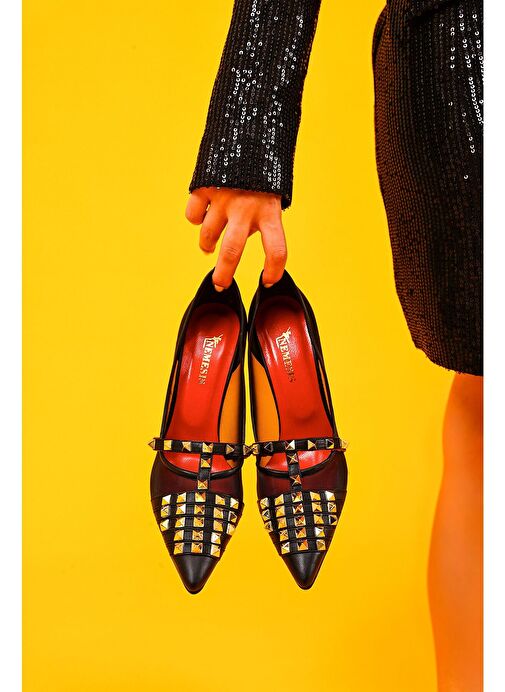 Vita Gerçek Deri Kadın Topuklu Ayakkabı Siyah Tül - Görsel 4