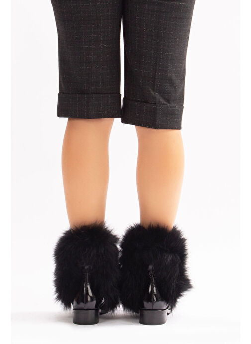 Reina Gerçek Deri Kadın Bot Siyah Rugan Deri Kürklü - Görsel 4