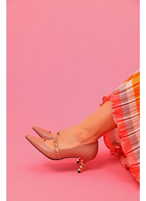 Veruca Gerçek Deri Kadın Topuklu Ayakkabı Pudra - Görsel 2