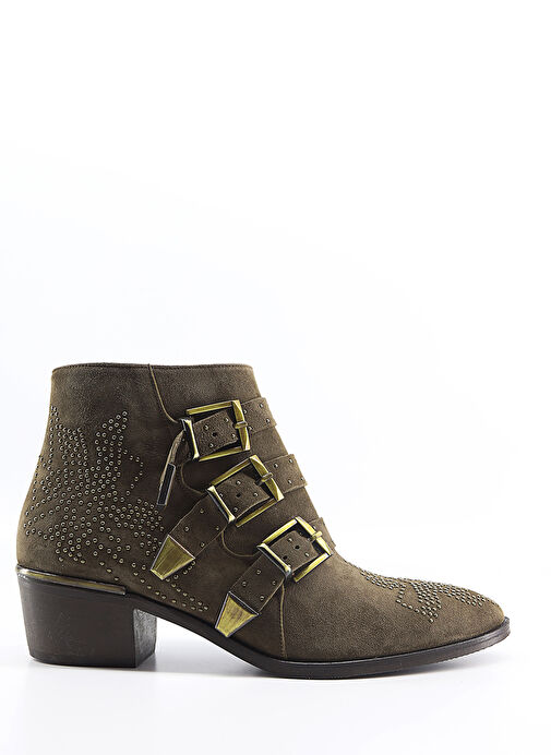 Susanna Gerçek Deri Topuklu Kadın Bot Haki Süet - Görsel 4