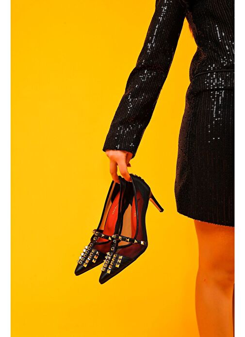 Vita Gerçek Deri Kadın Topuklu Ayakkabı Siyah Tül - Görsel 5