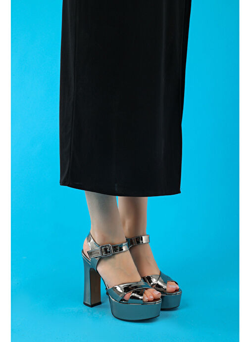 İsabella Kadın Platform Topuklu Ayakkabı Nikel - Görsel 4