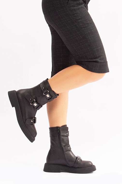 Rima Gerçek Deri Fermuarlı Kadın Postal Bot Siyah - Görsel 2