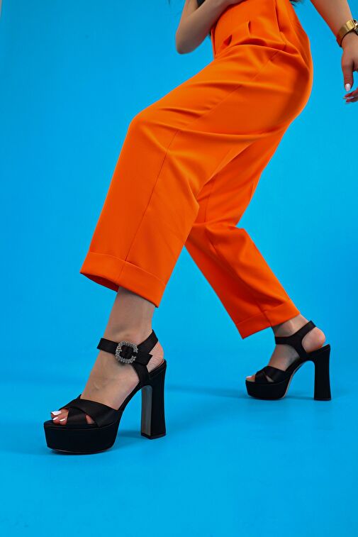 Jasmine Kadın Platform Topuklu Ayakkabı Siyah Saten - Görsel 2