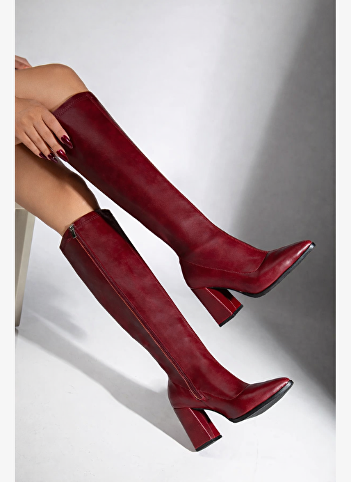 Gilla's Queen Gilla's Queen Kadın Bordo Burgonya Tarz Diz Altı Sivri Burun Topuklu Çizme Bot | Boyner Bordo - 5. görsel