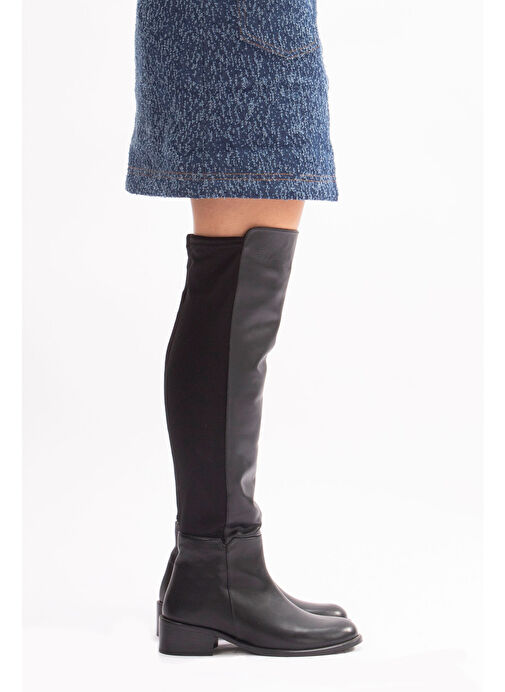 Mayes Gerçek Deri Kadın Dizüstü Çizme Siyah - Görsel 3