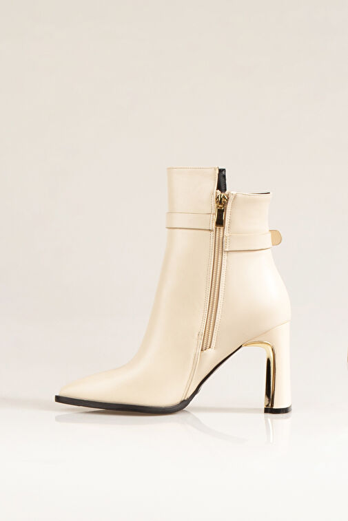 Nemesis Fermuarlı Topuklu Kadın Bot Bej - Görsel 6