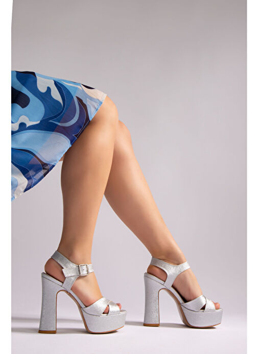 İsabella Kadın Platform Topuklu Ayakkabı Gümüş Nova - Görsel 5