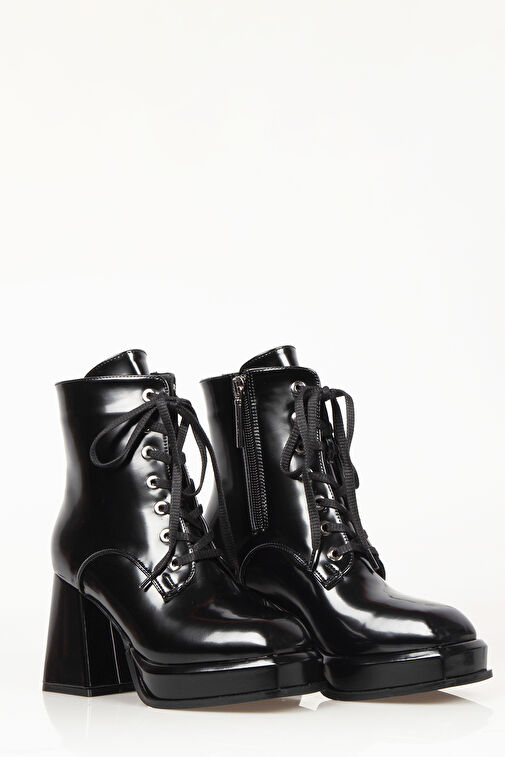 Nemesis Bağcıklı Fermuarlı Platform Topuklu Kadın Bot Siyah - Görsel 3