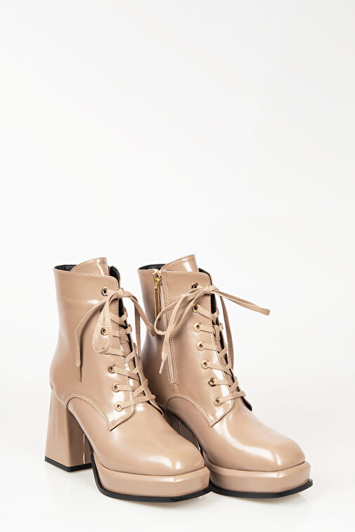 Nemesis Bağcıklı Fermuarlı Platform Topuklu Kadın Bot Vizon - Görsel 3