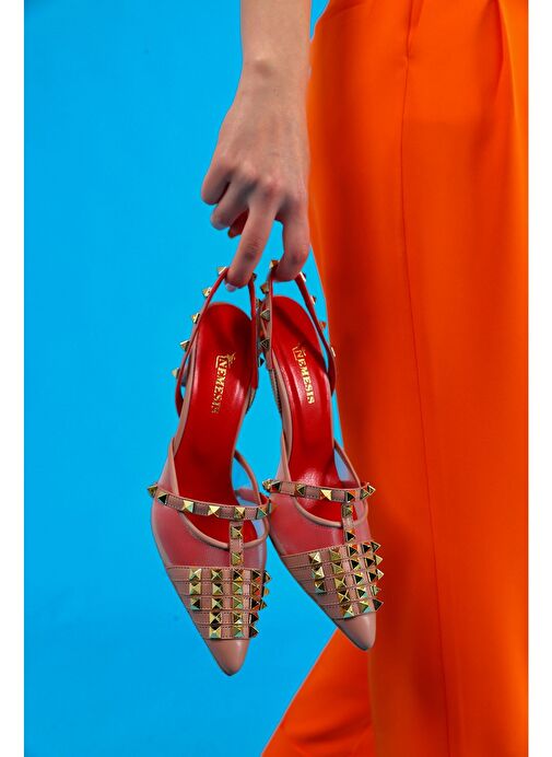 Vonda Gerçek Deri Kadın Topuklu Sandalet Pudra - Görsel 5