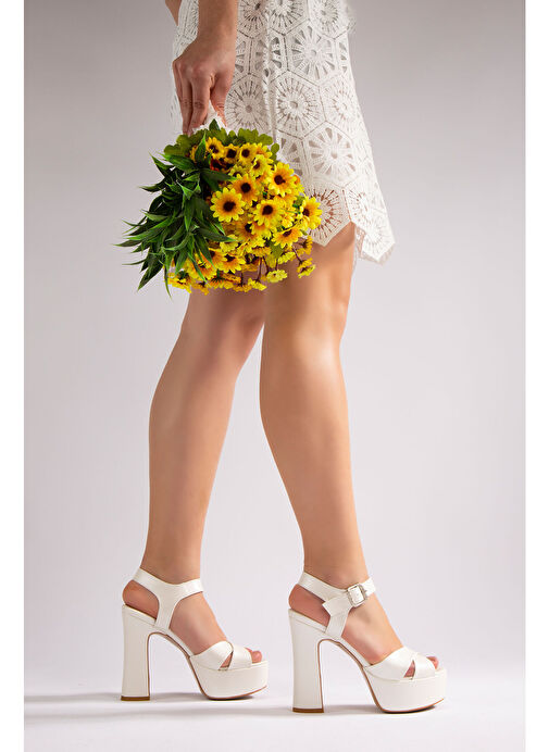 İsabella Kadın Gelinlik Platform Topuklu Abiye Ayakkabı Beyaz Sedef - Görsel 6