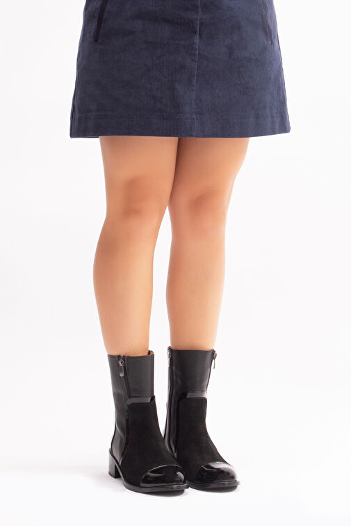 Sahay Gerçek Deri Kadın Bot Siyah Deri Süet Rugan - Görsel 4