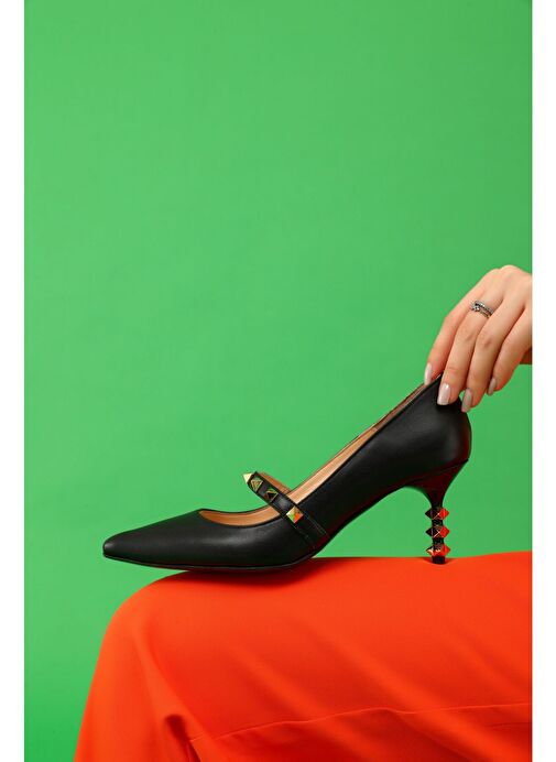 Veruca Gerçek Deri Kadın Topuklu Ayakkabı Siyah - Görsel 8