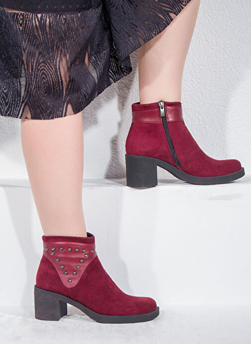 Nemesis Gerçek Deri Fermuarlı Kadın Bot Bordo - Görsel 6