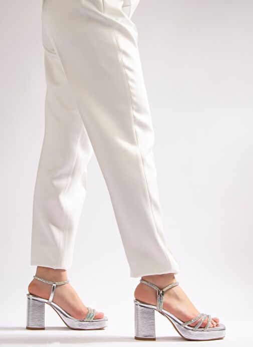Jenny Kadın Platform Topuklu Ayakkabı Gümüş Taşlı - Görsel 2