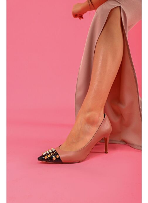 Vidya Gerçek Deri Kadın Topuklu Ayakkabı Pudra - Görsel 2