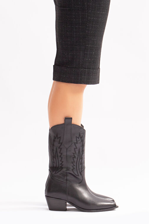 Avlonya Gerçek Deri Kadın Western Çizme Siyah - Görsel 7