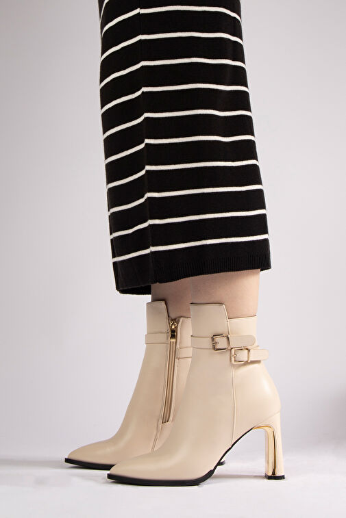 Nemesis Fermuarlı Topuklu Kadın Bot Bej - Görsel 3