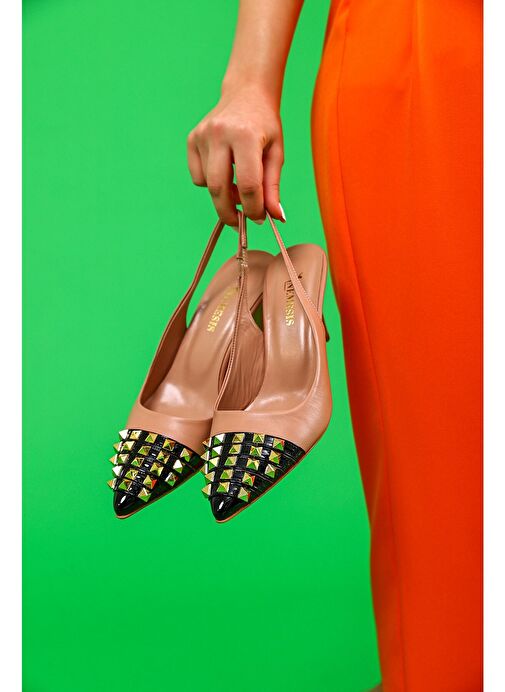 Verna Gerçek Deri Kadın Topuklu Sandalet Pudra - Görsel 4