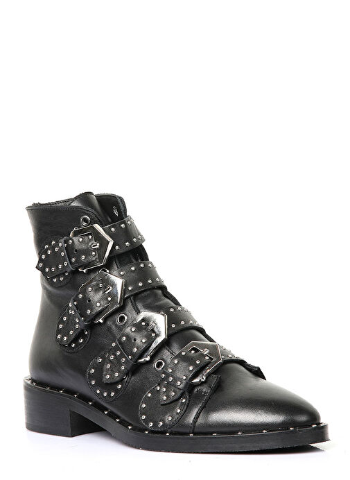 Nessa Gerçek Deri Düz Kadın Troplu Bot Siyah - Görsel 3